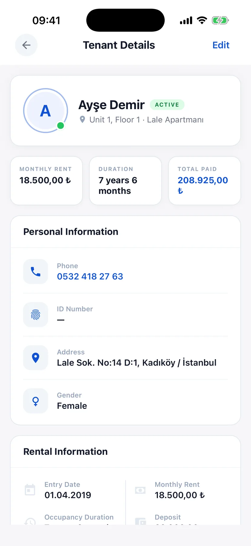 A tenant's details