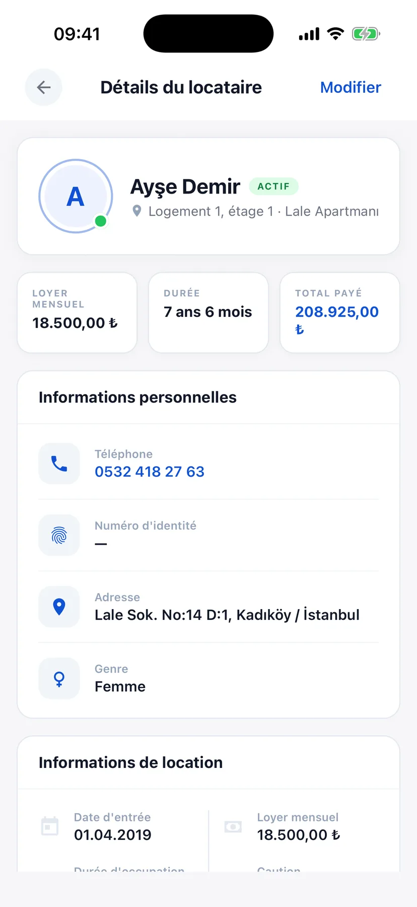La fiche d'un locataire
