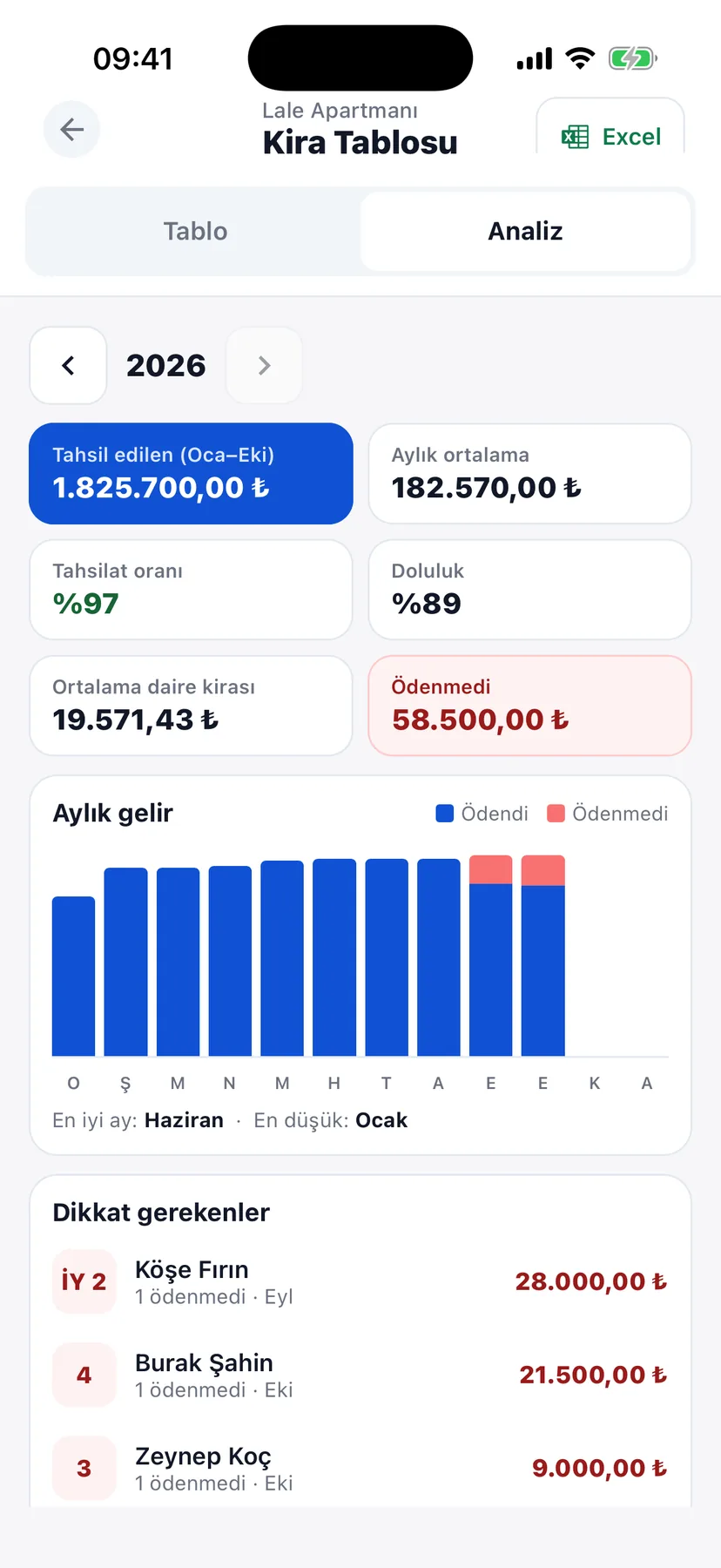 Yıllık gelir analizi